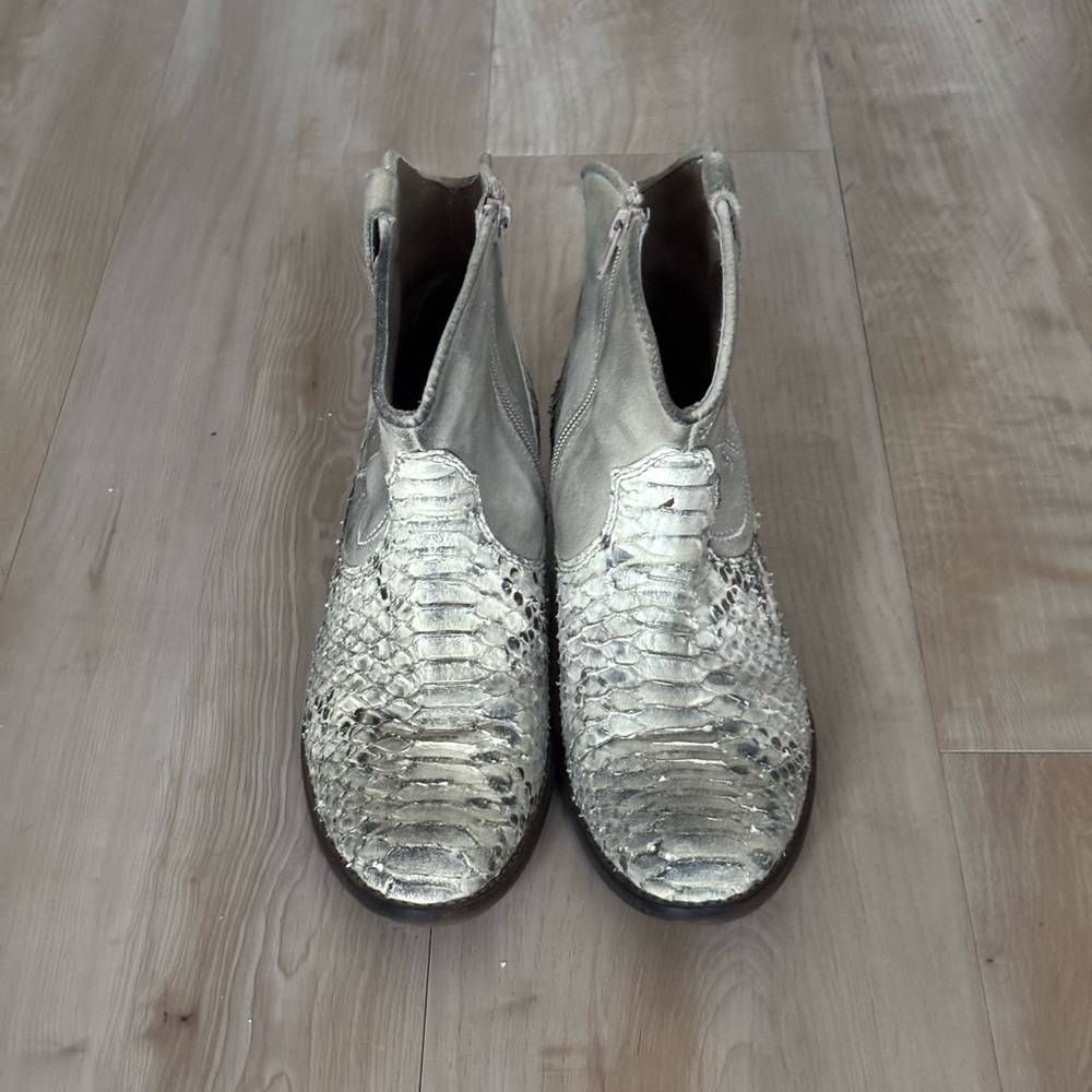 Python Leather Western Ankle Boots - Tan Snakeski… - image 2